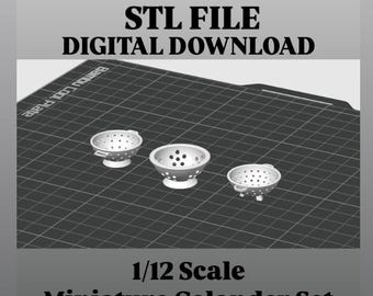 Miniature Colander Set STL - Printable 1/12 Scale Kitchen Accessories - Dollhouse Strainers Collection