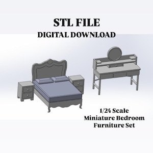 1/24 Scale Miniature Bedroom Furniture STL Set - Functional Doors & Drawers - Printable Dollhouse Set