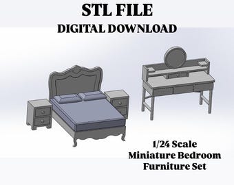 Muebles de dormitorio en miniatura a escala 1/24 (archivo STL) - Puertas y cajones funcionales - Casa de muñecas imprimible