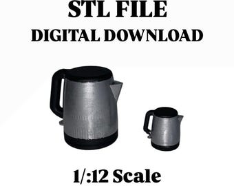 1:12 Scale Miniature Electric Kettle STL — Printable Dollhouse Kitchen Appliance — Non Opening Lid