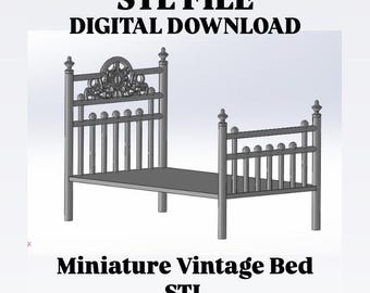 Letto in miniatura in scala 1/12 STL - Mobili per case delle bambole stampabili con design della testiera ornata