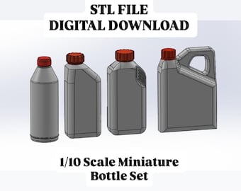 Miniatyrflaskor i skala 1/10 | Digitala STL-filtillbehör för dockhus och diorama