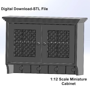 1:12 Scale Miniature Cabinet STL File - Digital Download Dollhouse Furniture with Working Doors