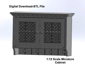 1:12 Scale Miniature Cabinet STL File - Digital Download Dollhouse Furniture with Working Doors