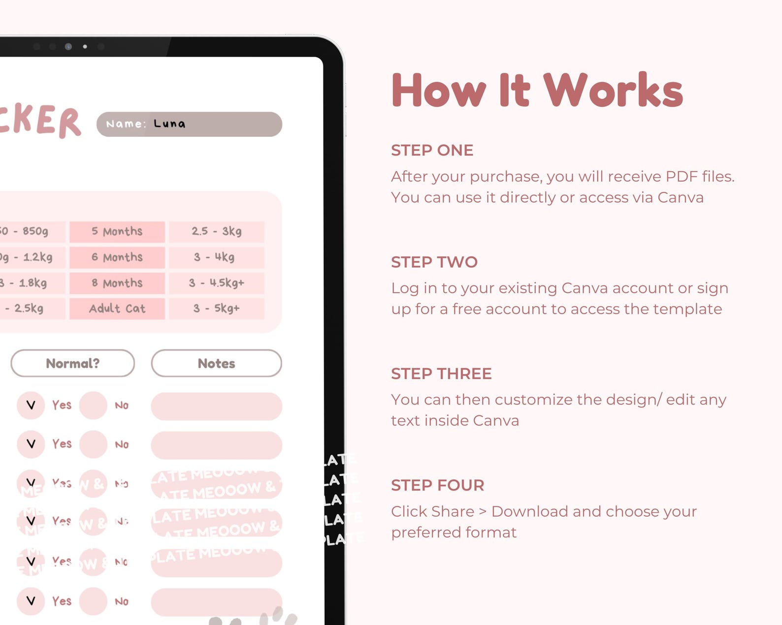 View of Kitten Weight Tracker | Cat Weight Chart, Kitten Health Growth Log ...