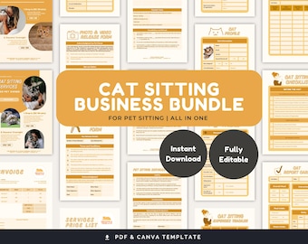 Cat Sitting Forms Bundle: Business Kit, Canva Templates (PDF & Canva Template)