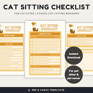Cat Sitting Checklist | Pet Care Planner | Things to Do in Cat Sitting | Pet Care Instructions & Sitter Reminder | For Cat owner, sitter