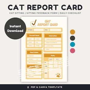 Tarjeta de informe de cuidado de gatos Formulario de comentarios sobre el cuidado de mascotas Servicios de cuidado de mascotas Plantilla de cuidado de gatos Descarga instantánea de la plantilla digital Canva Formulario de cuidado de gatos