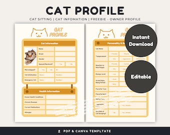 Cat Profile Template: Pet Sitter Information Sheet (Canva & PDF)