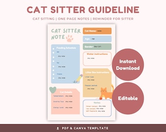 Cat Sitter Instructions Template: Editable Care Guide (PDF & Canva)