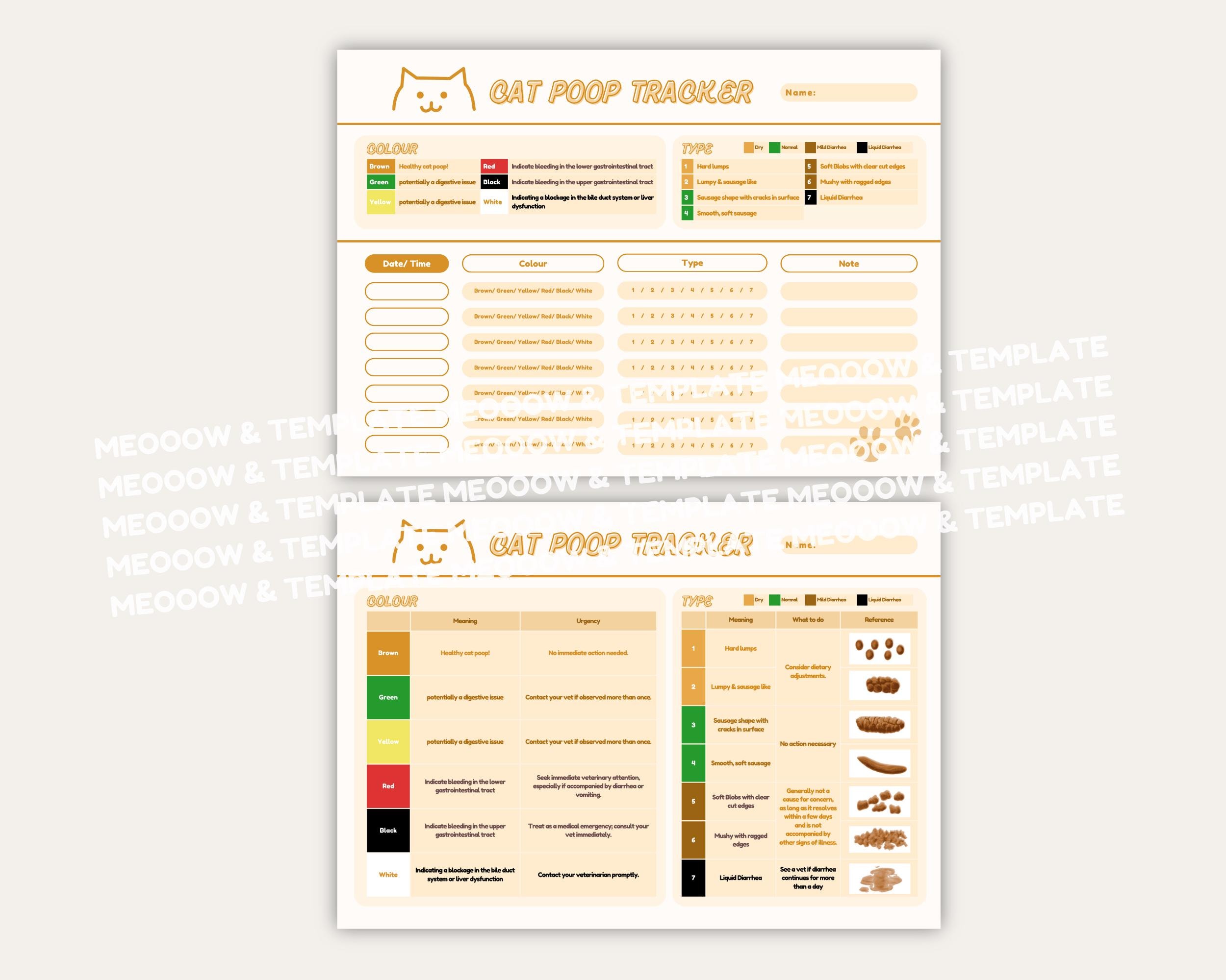 Cat Poop Tracker Cat Care Chart Form Pet Health Tracker Sick Cat ...