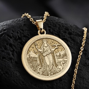 14K Gold Rhea Necklace: Greek Goddess Medallion Pendant