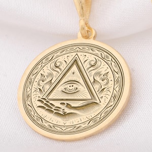 14K Gold Providence Eye Necklace Sterling Silver All-Seeing Eye Pendant Mystic Gift For Men Masonic Symbol Jewelry Talisman Necklace Gold