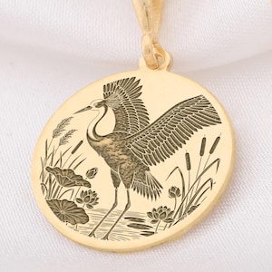 14K Gold Crane Pendant Necklace - 925 Sterling Silver Bird Jewelry, Personalized Nature Lover Gift, Elegant Bird Accessory Gift For Her