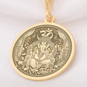 14K Gold Ganesha Pendant Necklace, Hindu Lord Ganesh Silver Jewelry with Om Symbol, Spiritual Charm Necklace Protection Amulet