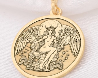 14K Solid Gold Lilith Pendant Mystical Pendant Lilith Goddess Spiritual Necklace Unique Gift for Her 925 silver Lilith Necklace Gothic Style