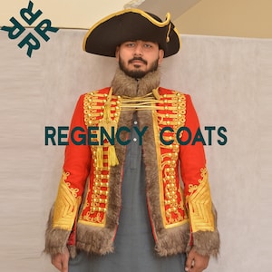 Hussar Fur Jacket, Napoleonic Hussar Jacket, Horse Hunters Guard Fur jacket, Red Wool Hussar Jacket, Fast & Secure Worldwide Shipping
