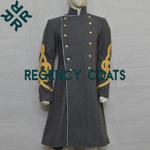 Military Style Frock Coat, Civil War Frock Coat, 18th Century Frock Coat, Men's Grey Wool Frock Coat, Fast & Secure Worldwide Shipping