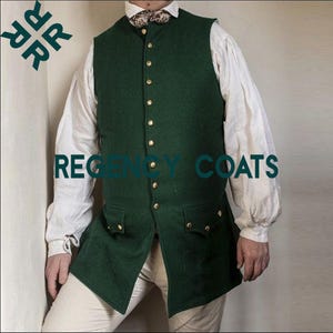 Handmade Green Wool 18th Century Style Waistcoat