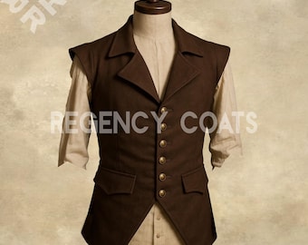 Colonial Dark Brown wool Waistcoat, Steampunk pirate Gentleman’s vest