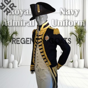 Royal Navy Admiral Uniform, Vice Admiral Tailcoat, British Uniform, Admiral Uniform, 18th Century Uniform,  Handmade Black Wool Tailcoat