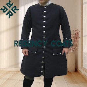 18Th&#39;s Century Frock Coat, Military Frock Coat, Historical Fashion Coat, Handmade Frock Coat, Gentleman Frock Coat, Black Wool Frock Coat