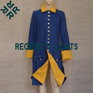 Blue Wool 18th Century Military Frock Coat - Historical Royal Style