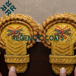 Handmade Gold Embroidered Military Epaulettes: Ceremonial Uniform Accessory