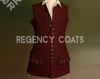 Pirate style maroon wool Waist coat, 18th century Colonial waistcoat