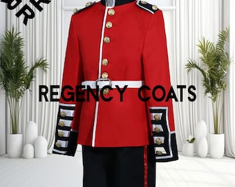 Red Wool British Royal Guard Jacket: Historical Grenadier Costume