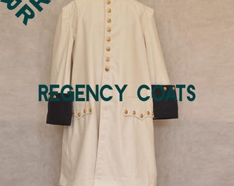 Handmade Off-White Wool Frock Coat: 17th Century British Military Style
