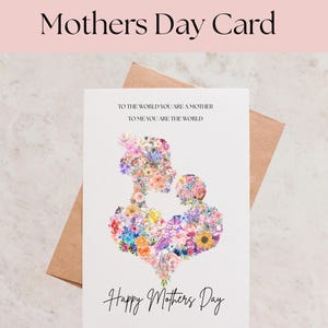 母の日、誕生日、ベビーシャワーに最適な、愛情を込めて手作りされた花柄の母と子のグリーティングカード