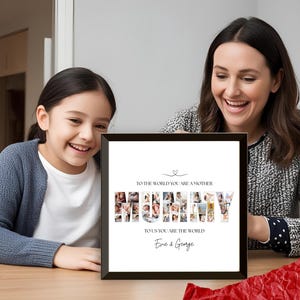 Editable Canva template for personalised Mum photo collage wall art. Features the word “MUMMY” filled with your chosen photos, customisable text and background colour. Perfect Mother’s Day, birthday or memory keepsake gift, with 7 popular size options.