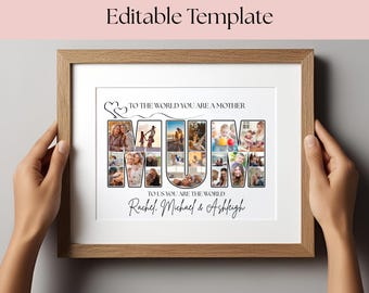 Plantilla de Canva para collage de fotos de mamá / Regalo personalizado para el Día de la Madre / Arte mural digital editable / 7 tamaños incluidos / Descarga instantánea