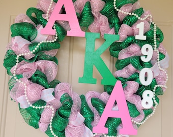 20" Alpha Kappa Alpha Inspired Wreath – AKA Sorority Door Decor