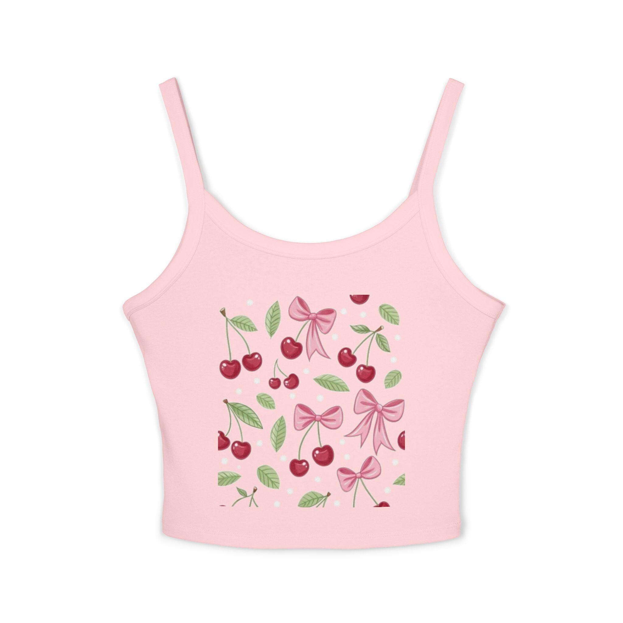 ♡Cherry Pattern Strap Top♡ Cherry Pattern Strap Top Women's Letter Cherry Print Ribbed