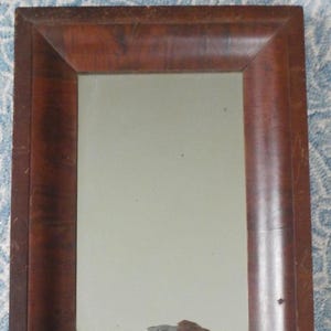 Antique Wall MIRROR , OGEE Federal Crotch Mahogany Wood & Veneer, c1850s , 14 3/4 x 20 in.