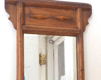 Antique FOLKSY Primitive Carved MAPLE Wood, Petite Small Narrow, MIRROR Frame c1910-20s