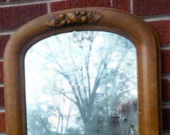 Antique Wall MIRROR Acorns Leaves ARCHED Butterscotch CARAMEL Painted Compo Wood Old Glass c1900s