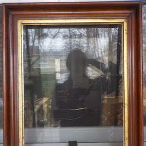 Antique Eastlake VICTORIAN , WALNUT Wood Gilt Gold , Rectangular Picture FRAME, fits 10 1/2 x 17 in., c1890s
