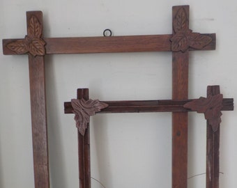 Antique Victorian CRISS-CROSS,  Adirondack Primitive,  Oak & Walnut Wood FRAMES c1900s