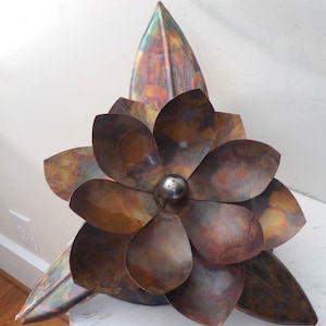 Vintage COPPER MAGNOLIA Flower, METAL Hand-Crafted Sculpture , 12 1/2 x 15 in., c. 2005