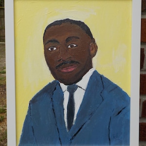 Original African American BLACK MAN Portrait MLK Martin Luther King Folk Art Outsider Painting Framed, 12 1/8 x 15 1/8 in.