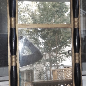 Antique FEDERAL Gothic Wall MIRROR,  BLACK & Gold  Corner Block ,Split Baluster , c1850s, 11 1/4 x 22 1/4 in.