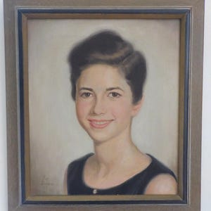 Vintage Midcentury, WOMAN in Black , Oil PORTRAIT Painting, Lstd. Roy PERHAM ,c1959, Framed, 15 3/4 x 17 5/8 in.