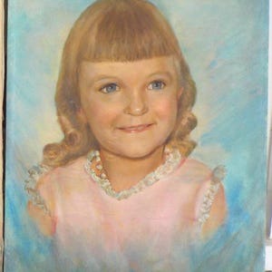 Vintage Midcentury PORTRAIT, Little GIRL in Pink Dress ,Oil Painting c1960s , 11 x 14 in.