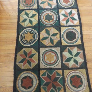 Vintage PRIMITIVE Stars & Circles , Folk Art Hand HOOKED RUG, Original ...