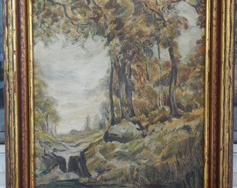 ARTS & Crafts , Art Deco ,Impressionist Creek Tree LANDSCAPE, PLEIN Aire, by A.J. Hawley , 1938 Framed