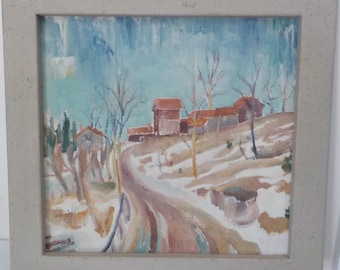 Antique SWEDISH, EXPRESSIONIST WINTER Snow Landscape Blue Skies, Plein Air Oil Painting , c1920s Lstd. Harald Andren ( 1891-1964)