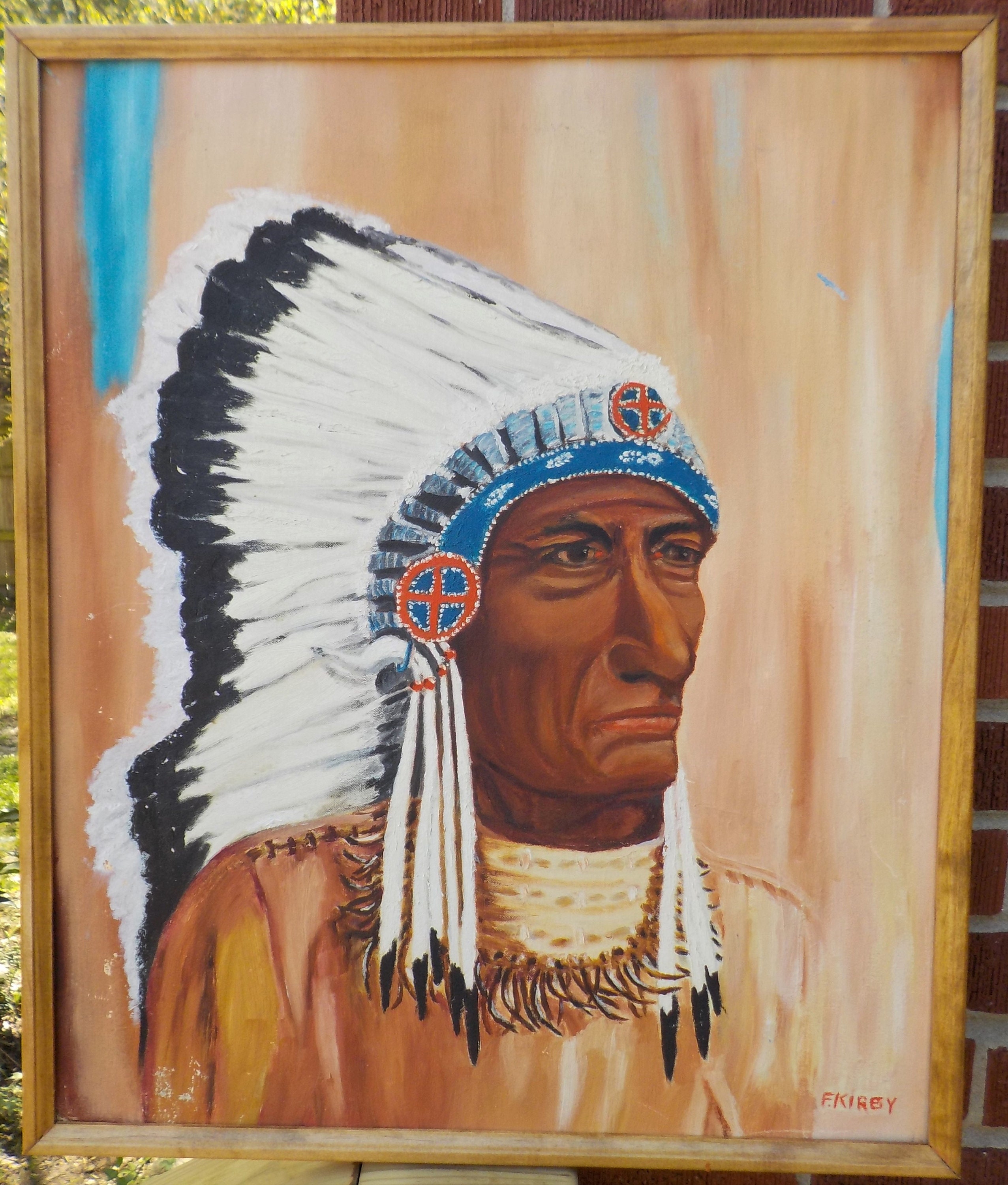 Midcentury Native American INDIAN CHIEF FOLK Art Naive